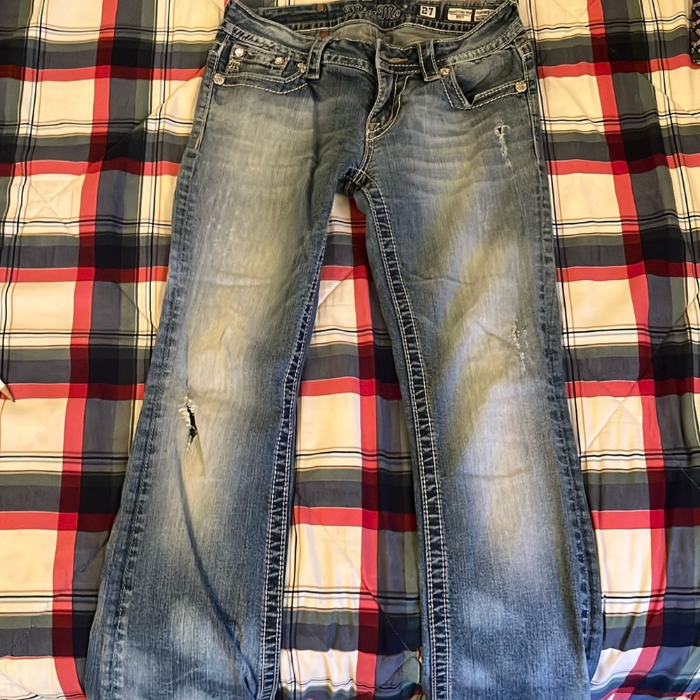 Miss Me size 27. Boot cut. Low rise. Reversibly hemmed to a size 30 length.